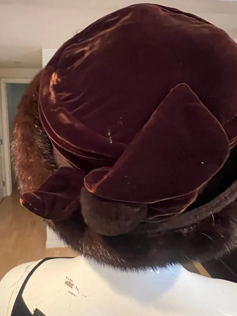 VINTAGE ERIC JAVITS VELVET MINK TRIM HAT - Picture 4 of 6